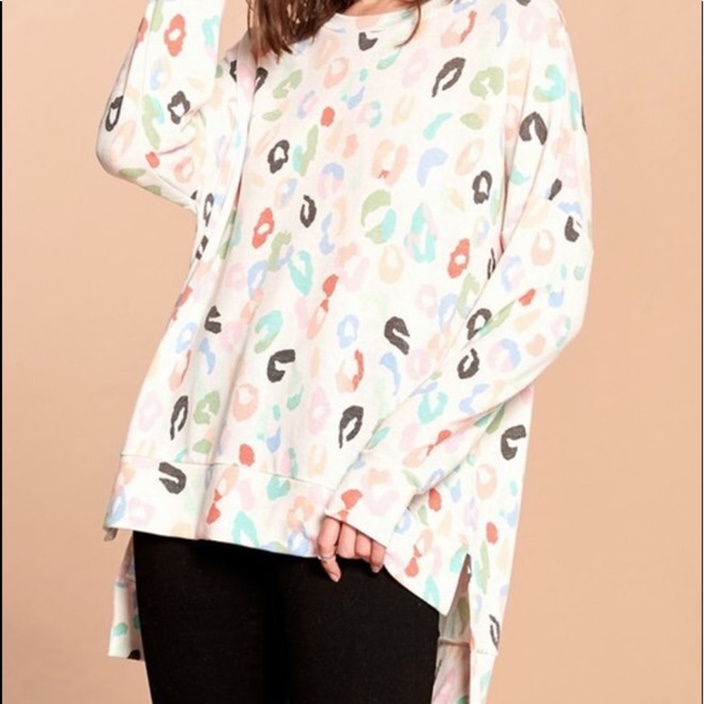 Multicolor leopard French terry shirt! SUPER SOFT